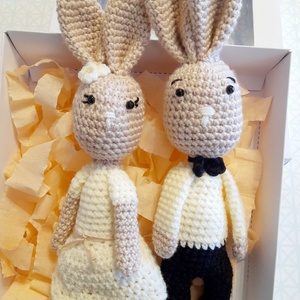 Horgolt nyuszipár- esküvőre, eljegyzésre. - esküvő - esküvői szett - Meska.hu