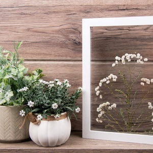 Fátyolvirágok fehér fa keretben 22,5 x 27,5 x 3 cm, Otthon & Életmód, Dekoráció, Kép & Falikép, Üvegkép, , MESKA