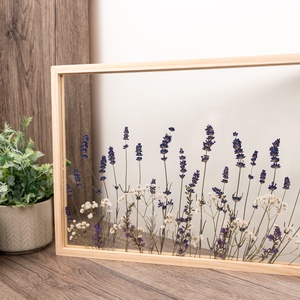Levendula és fátyolvirágok NAGY MÉRETŰ natúr fa keretben 30 x 42  x 2.3 cm - otthon & életmód - dekoráció - kép & falikép - képkeret - Meska.hu