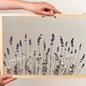 Levendula és fátyolvirágok NAGY MÉRETŰ natúr fa keretben 30 x 42  x 2.3 cm - otthon & életmód - dekoráció - kép & falikép - képkeret - Meska.hu