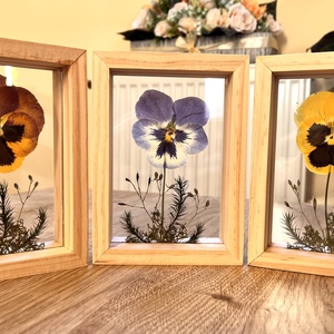 Hármas árvácska csomag ajánlat, natúr fa keretben 10.6 x 15 x 4.1 cm - otthon & életmód - dekoráció - kép & falikép - képkeret - Meska.hu