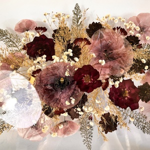 Rózsaszín-bordó préselt csokor NAGY MÉRETŰ natúr fa keretben 30 x 42  x 2.3 cm - otthon & életmód - dekoráció - kép & falikép - képkeret - Meska.hu