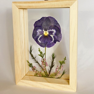 Nagyfejű lila-fehér cirmos árvácska lebegő natúr fa keretben 10.6 x 15 x 4.1 cm - otthon & életmód - dekoráció - kép & falikép - képkeret - Meska.hu