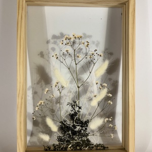 Fátyolvirágok zöld mohával natúr fa keretben 21 x 38 x 4.4 cm - otthon & életmód - dekoráció - kép & falikép - képkeret - Meska.hu