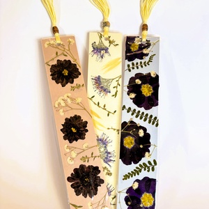 3# Préselt virágos laminált könyvjelző 3 db-os csomagban 20 cm x 4 cm  - Meska.hu