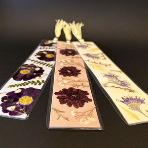 3# Préselt virágos laminált könyvjelző 3 db-os csomagban 20 cm x 4 cm  - otthon & életmód - dekoráció - kép & falikép - üvegkép - Meska.hu