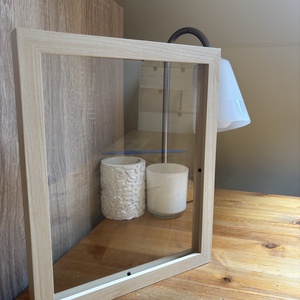 Levendula és kékszakáll virágok natúr fa színű keretben 22,5x27,5x3cm - Meska.hu