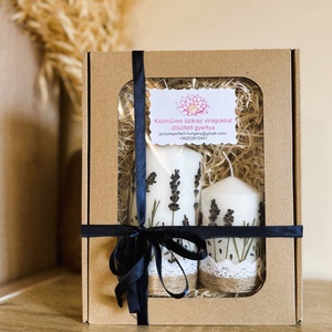 Szárított levendulás gyertya ajándékcsomag DÍSZDOBOZBAN- Csipkével és jutazsoinórral díszítve - otthon & életmód - gyertya, illat, aroma - gyertya - Meska.hu