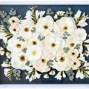 Esküvői csokor préselés, örökcsokor 30x40 cm lebegő keretben - egyedi megrendelésre, Otthon & Életmód, Vallás, Temetkezési tárgy, Sírcsokor, virág dekoráció, , MESKA