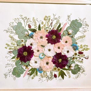 Esküvői csokor préselés, örökcsokor 30x40 cm lebegő keretben - egyedi megrendelésre - otthon & életmód - vallás - temetkezési tárgy - sírcsokor, virág dekoráció - Meska.hu