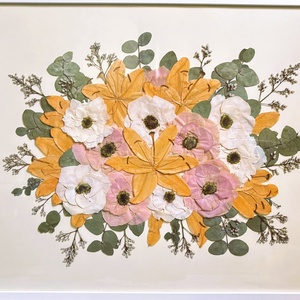 Liliom esküvői csokor préselés, örökcsokor 50x70 cm keretben - egyedi megrendelésre - otthon & életmód - virágdekoráció - virágok - virágbox - Meska.hu