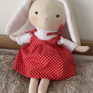 Húsvéti plüss lány nyuszi játék gyerekeknek - pöttyös ruhában és fehér pulcsiban - játék & sport - plüssállat & játékfigura - nyuszi - Meska.hu