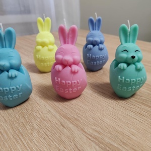 Nyuszis tojás gyertya, Ünnepi díszek, dekorációk, Húsvéti díszek és dekorációk, Húsvéti gyertya, , MESKA