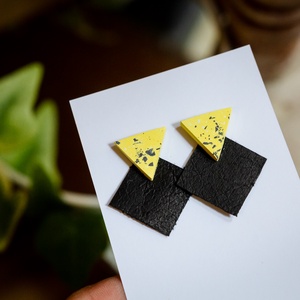 Yellow triangle - színes beton fülbevaló, Ékszer, Fülbevaló, Lógó fülbevaló, Ékszerkészítés, MESKA
