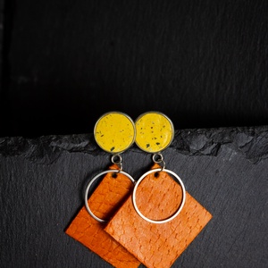 Narancs terazzo - Színes beton fülbevaló - Meska.hu