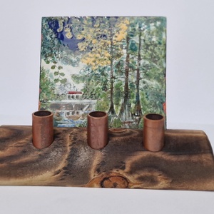 Asztali tolltartó tűzzomác képpel mocsári ciprusokról, Otthon & Életmód, Tárolás & Rendszerezés, Íróasztali tároló, Tűzzománc, Famegmunkálás, MESKA