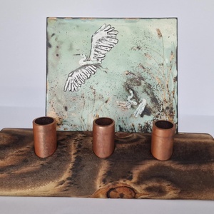 Asztali tolltartó tűzzomác képpel fehér kócsagokról, Otthon & Életmód, Tárolás & Rendszerezés, Íróasztali tároló, Tűzzománc, Famegmunkálás, MESKA