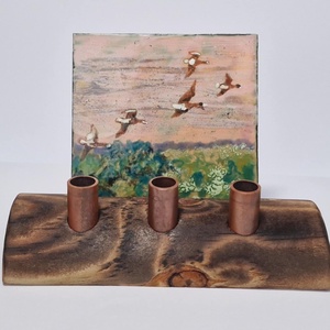 Asztali tolltartó tűzzomác képpel vadludakról, Otthon & Életmód, Tárolás & Rendszerezés, Íróasztali tároló, Tűzzománc, Famegmunkálás, MESKA