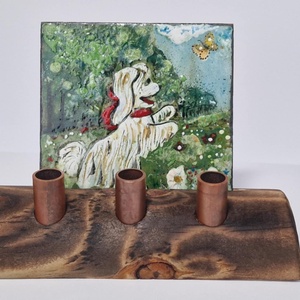 Asztali tolltartó tűzzomác képpel Szepi, a törpepincsiről, Otthon & Életmód, Tárolás & Rendszerezés, Íróasztali tároló, Tűzzománc, Famegmunkálás, MESKA