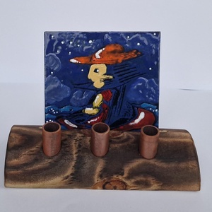 Asztali tolltartó tűzzomác képpel Éjjeli csónakos címmel, Otthon & Életmód, Tárolás & Rendszerezés, Íróasztali tároló, Tűzzománc, Famegmunkálás, MESKA