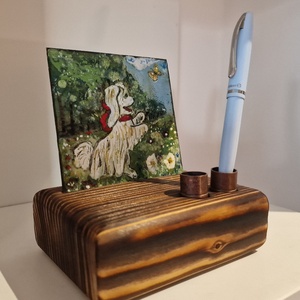 Asztali tolltartó tűzzomác képpel Szepi, a törpepincsiről, Otthon & Életmód, Tárolás & Rendszerezés, Íróasztali tároló, Tűzzománc, Famegmunkálás, MESKA