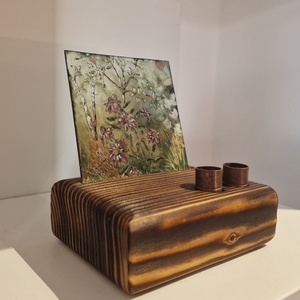 Asztali tolltartó tűzzomác képpel bíborkasvirágokról, Otthon & Életmód, Tárolás & Rendszerezés, Íróasztali tároló, Tűzzománc, Famegmunkálás, MESKA