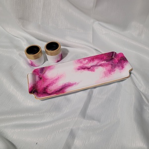 Gyertyatartó tálcával egyedi alcohol ink díszítéssel - otthon & életmód - dekoráció - asztal és polc dekoráció - dekorációs tál, tartó - Meska.hu