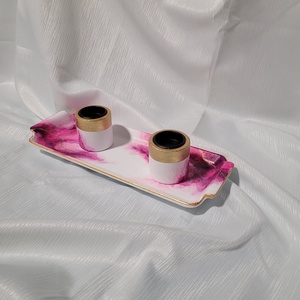 Gyertyatartó tálcával egyedi alcohol ink díszítéssel - otthon & életmód - dekoráció - asztal és polc dekoráció - dekorációs tál, tartó - Meska.hu
