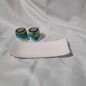 Tálca 2 db mécsestartóval egyedileg alcohol inkkel díszítve - otthon & életmód - gyertya, illat, aroma - mécses és mécsestartó - Meska.hu