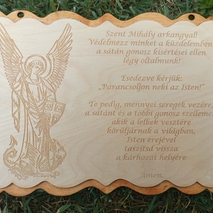 Szent Mihály arkangyal Áldás fa tábla áldás gravírozott falikép igés fatábla - otthon & életmód - vallás - házi áldás - Meska.hu