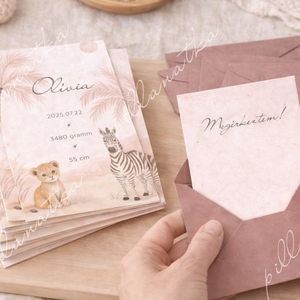 Megérkeztem � Szafari babaköszöntő kártya (digitális), Baba - mama, Babaemlékek, Bababejelentők, Fotó, grafika, rajz, illusztráció, MESKA