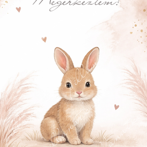 Megérkeztem � Nyuszis babaköszöntő kártya (digitális) - baba - mama - babaemlékek - bababejelentők - Meska.hu