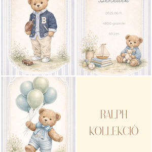 Vintage Teddy � személyre szabható poszter szett fiúknak, Baba - mama, Babaszoba dekoráció, Babaposzter, Fotó, grafika, rajz, illusztráció, MESKA