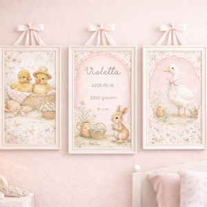 Vintage Garden � személyre szabható babaposzter szett kislányoknak - baba - mama - babaszoba dekoráció - babaposzter - Meska.hu