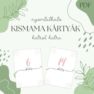 Kismama mérföldkő kártyák - hétről hétre (nyomtatható pdf), Művészet, Naptárkártyák, sportkártyák, Fotó, grafika, rajz, illusztráció, MESKA