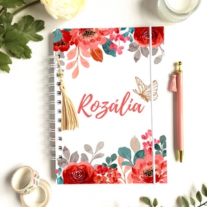 Rozália - Díszített spirálfüzet, egyedi, névre szóló, Otthon & Életmód, Papír, írószer, Jegyzetfüzet & Napló, Fotó, grafika, rajz, illusztráció, Papírművészet, MESKA