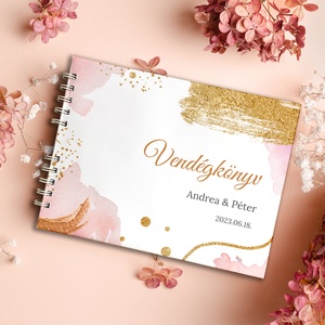 Modern rózsaszín arany esküvői vendégkönyv, fotóalbum, Esküvő, Emlék & Ajándék, Vendégkönyv, Fotó, grafika, rajz, illusztráció, Könyvkötés, MESKA