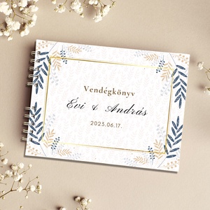 Kék modern leveles esküvői vendégkönyv, fotóalbum - esküvő - emlék & ajándék - vendégkönyv - Meska.hu