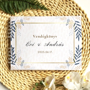 Kék modern leveles esküvői vendégkönyv, fotóalbum - esküvő - emlék & ajándék - vendégkönyv - Meska.hu