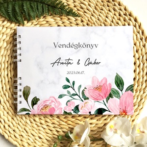 Virágos márványmintás esküvői vendégkönyv, fotóalbum - esküvő - emlék & ajándék - vendégkönyv - Meska.hu