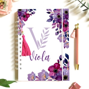 Viola - Díszített spirálfüzet, egyedi, névre szóló, Otthon & Életmód, Papír, írószer, Jegyzetfüzet & Napló, Fotó, grafika, rajz, illusztráció, Papírművészet, MESKA