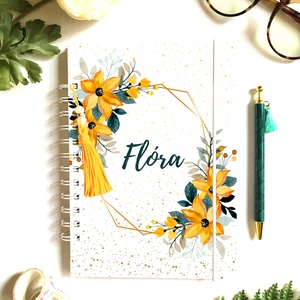 Flóra - Díszített spirálfüzet, egyedi, névre szóló, Otthon & Életmód, Papír, írószer, Jegyzetfüzet & Napló, Fotó, grafika, rajz, illusztráció, Papírművészet, MESKA