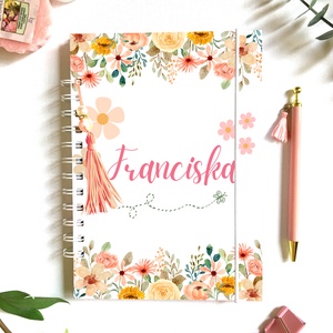 Franciska - Díszített spirálfüzet, egyedi, névre szóló, Otthon & Életmód, Papír, írószer, Jegyzetfüzet & Napló, Fotó, grafika, rajz, illusztráció, Papírművészet, MESKA