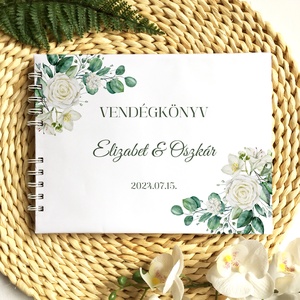 Fehér rózsás esküvői vendégkönyv, fotóalbum - esküvő - emlék & ajándék - vendégkönyv - Meska.hu