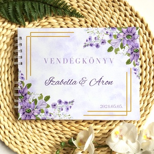 Lila virágos keretes vendégkönyv, fotóalbum - esküvő - emlék & ajándék - vendégkönyv - Meska.hu