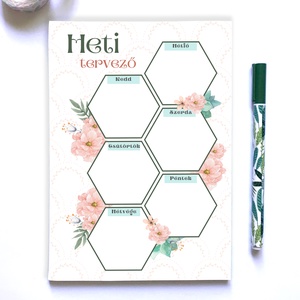 Virágos hatszögű heti tervező jegyzettömb, Otthon & Életmód, Papír, írószer, Naptár & Tervező, Fotó, grafika, rajz, illusztráció, Papírművészet, MESKA