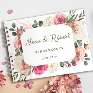 Romantikus rózsás esküvői vendégkönyv, fotóalbum, Esküvő, Emlék & Ajándék, Vendégkönyv, Fotó, grafika, rajz, illusztráció, Könyvkötés, MESKA