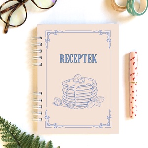 Retró kék mintás receptfüzet, receptgyűjtő spirálfüzet, Otthon & Életmód, Konyhafelszerelés, tálalás, Sütés, főzés, Receptfüzet, Fotó, grafika, rajz, illusztráció, Papírművészet, MESKA