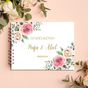 Elegáns rózsás esküvői vendégkönyv, fotóalbum, Esküvő, Emlék & Ajándék, Vendégkönyv, Fotó, grafika, rajz, illusztráció, Könyvkötés, MESKA