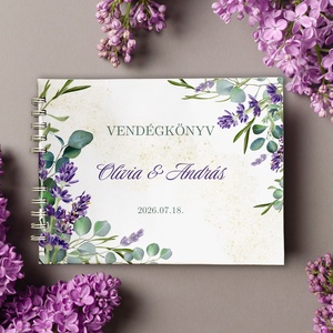 Levendula és arany vendégkönyv, fotóalbum, Esküvő, Emlék & Ajándék, Vendégkönyv, Fotó, grafika, rajz, illusztráció, Könyvkötés, MESKA